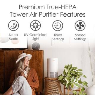 Crane True HEPA Air Purifier with Germicidal UV Light for Small to Medium Rooms up to 300 sq.ft. - Premium EE-5068