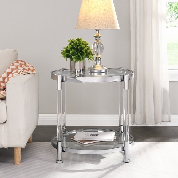 Contemporary Acrylic End Table， Side Table with Tempered Glass Top， Chrome/Silver End Table for Living RoomandBedroom