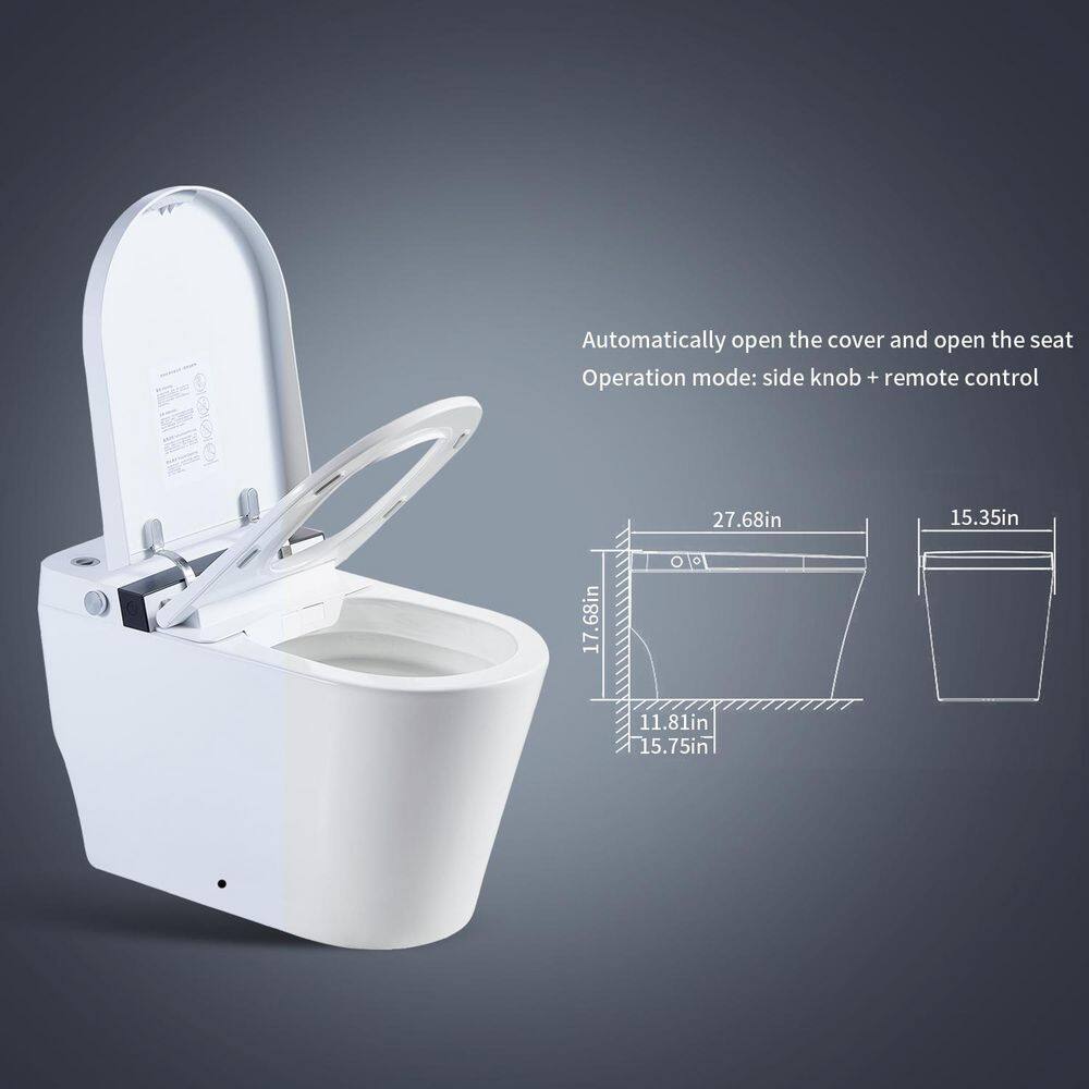 INSTER Smart Auto Open 1-piece 1.0 GPF Single Flush Elongated Toilet in. White Seat Included with Remote Panel HDMJYNTL0004