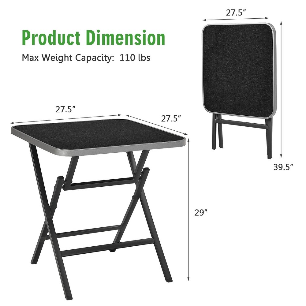 Patio Folding Square Dining Table with Aluminum Frame and Tempered Glass top   27.5\