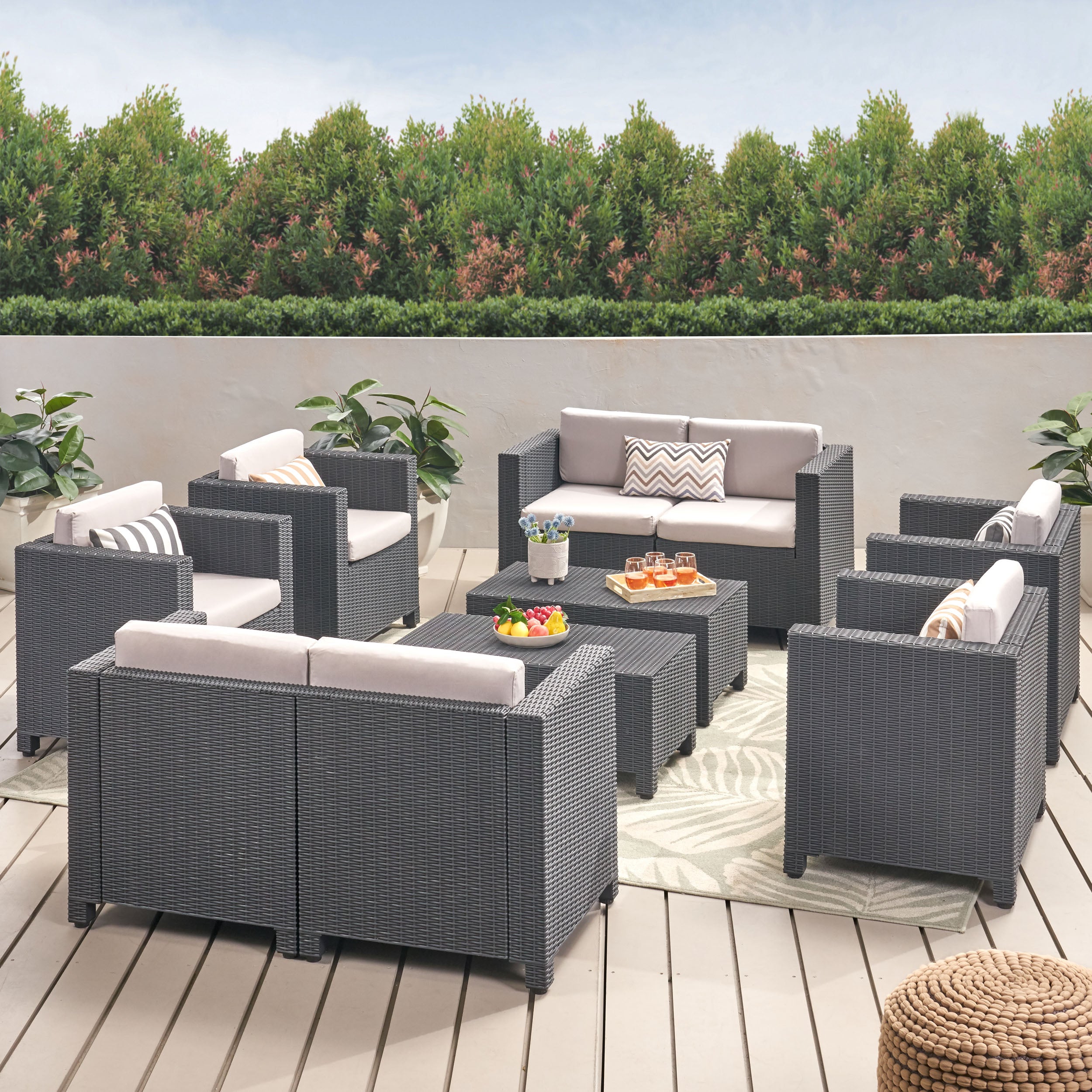 Farirra Outdoor Faux Wicker 8 Seater Chat Set with Cushions