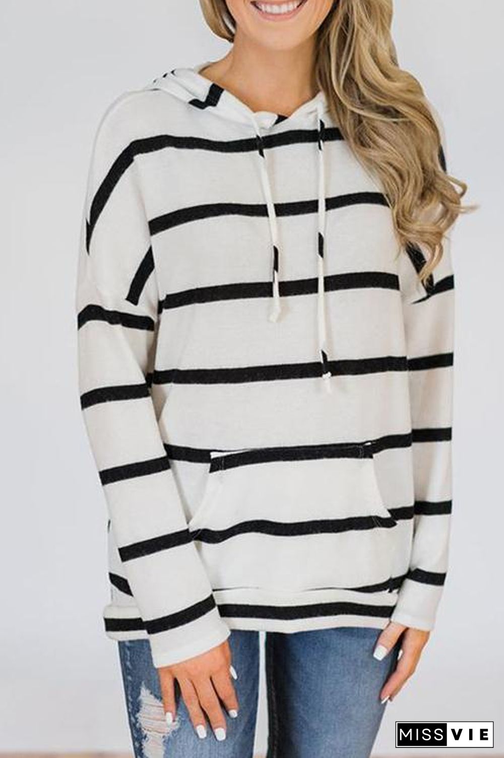 Casual Hooded Collar Striped T-shirt