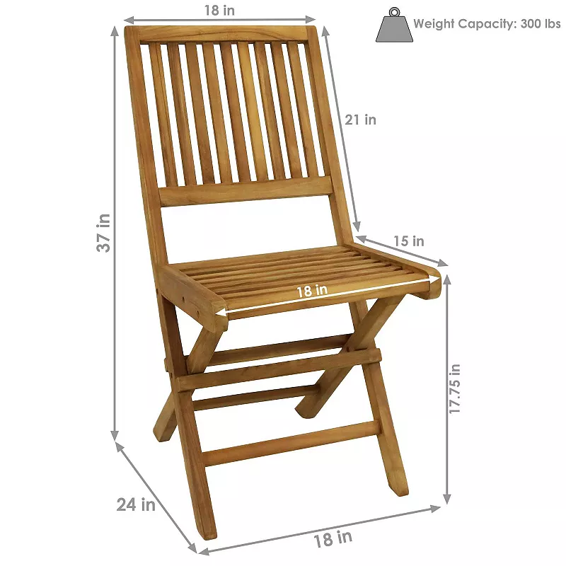 Sunnydaze Nantasket Solid Teak Folding Slat-Back Patio Chair - Set of 2