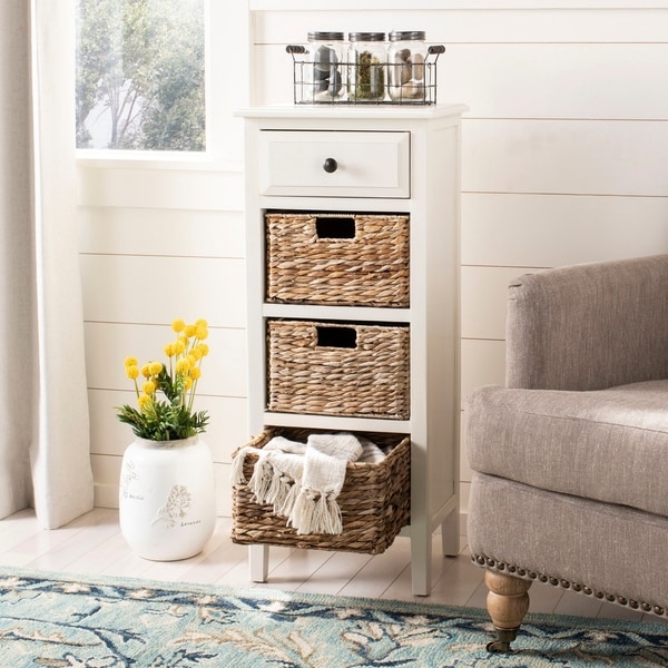 SAFAVIEH Michaela Distressed White 4-Drawer Storage Side Table - 15