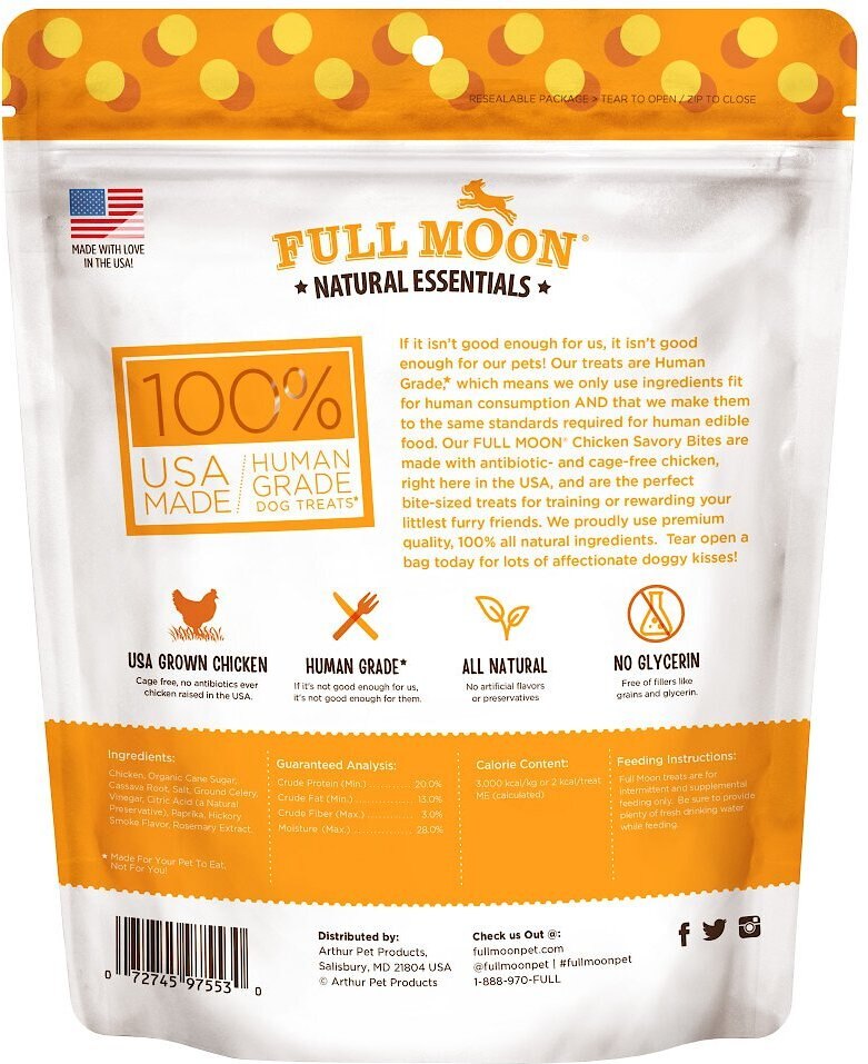 Full Moon All Natural Human Grade Chicken Savory Bites Dog Treats， 16-oz bag