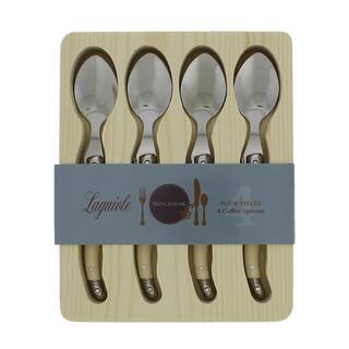 French Home Laguiole Faux Ivory and Silver Color Coffee Spoons (Set of 4) LG093