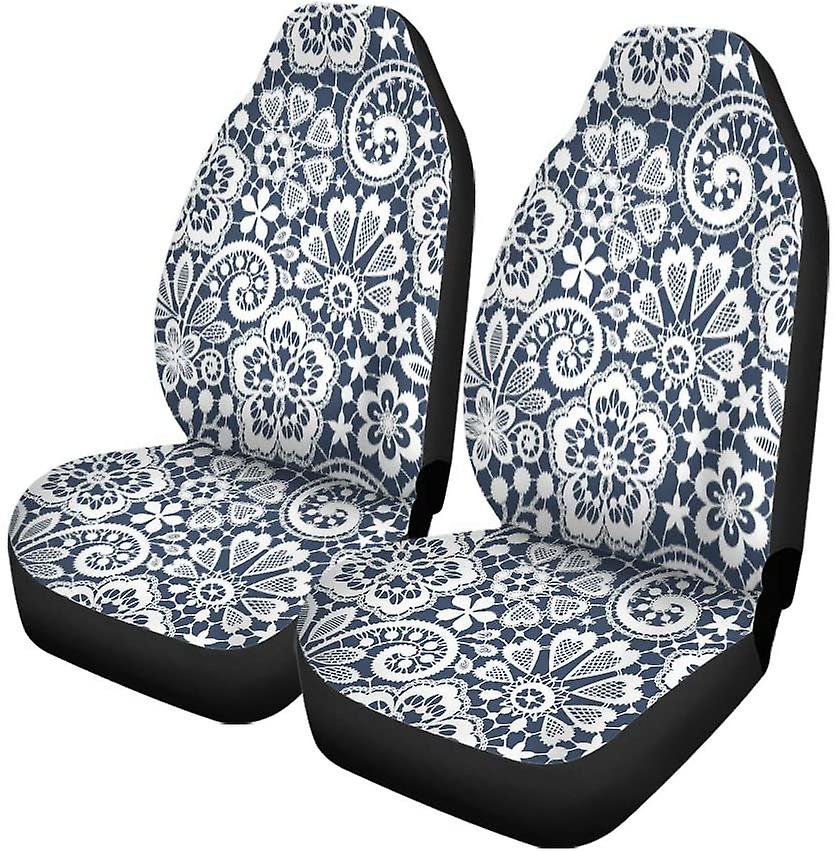 Set Of 2 Car Seat Covers Blue Pattern Lace Gray Christmas Outline Heart Swirl Toile Universal Auto Front Seats Protector Fits