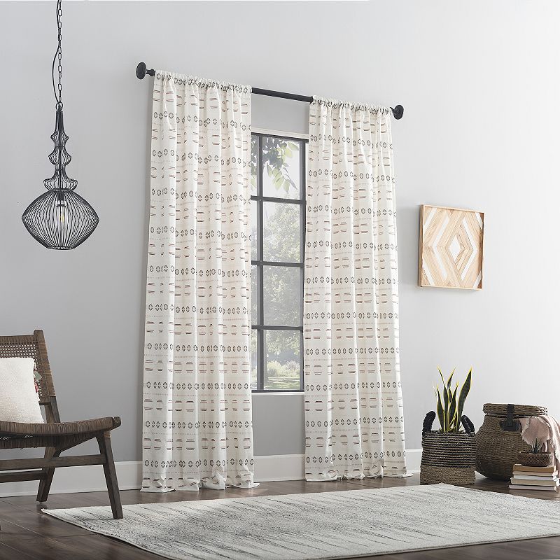 Archaeo Global Stripes Cotton Blend Semi-Sheer Rod Pocket Window Curtain