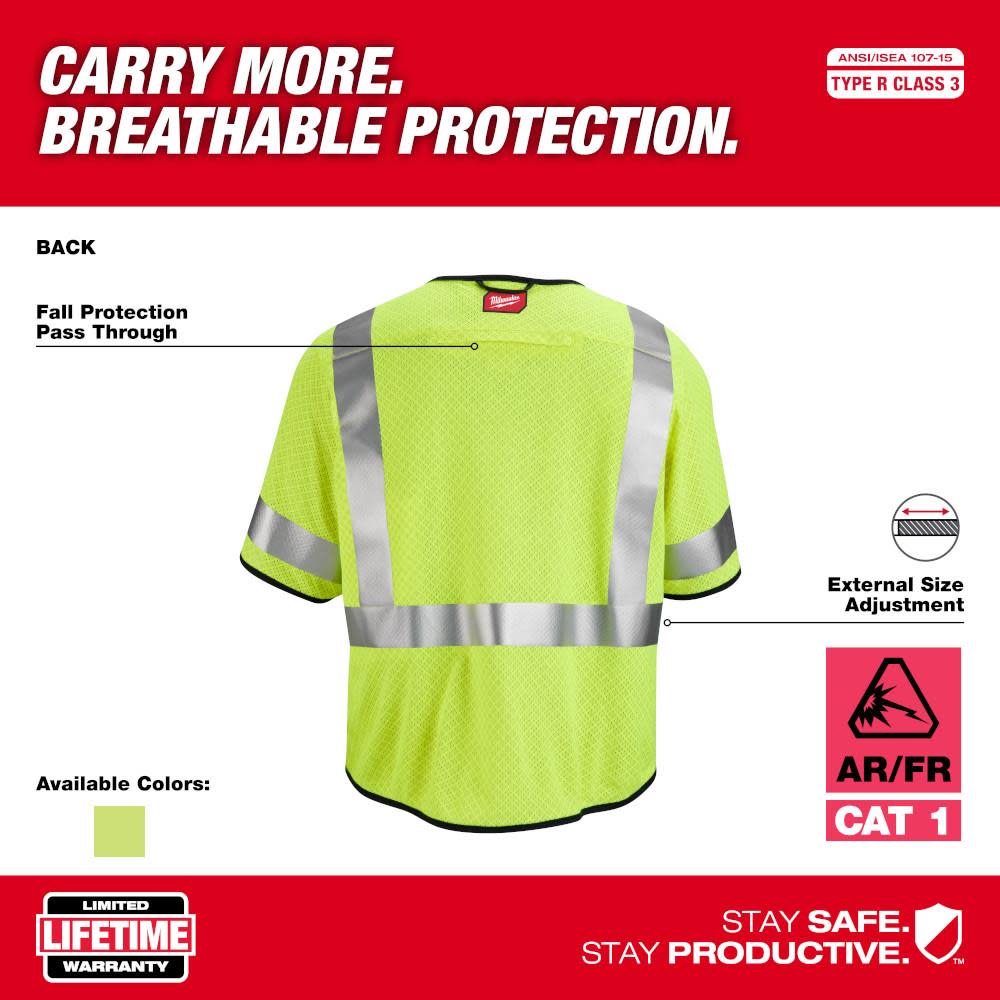 Milwaukee High Vis Safety Vest Yellow Class 3 Mesh AR/FR Cat 1  L/XL