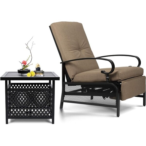 SUNCROWN Outdoor Patio Adjustable Cushioned Recliner Lounge Chair Set with Coffee Square Side Table