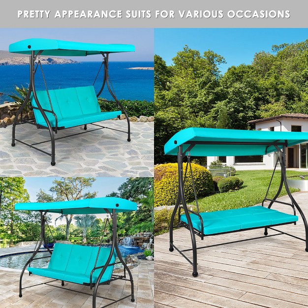 Costway Converting Outdoor Swing Canopy Hammock 3 Seats Patio Deck Furniture Turquoise