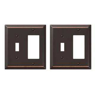 AMERELLE Metallic 2 Gang 1-Toggle and 1-Rocker Steel Wall Plate - Aged Bronze (2-Pack) 163TRDB-2