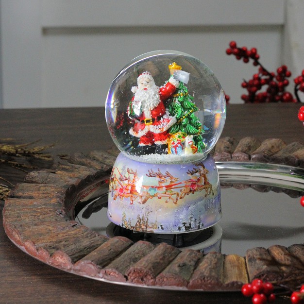 Waving Santa Claus With Christmas Tree Musical Snow Globe