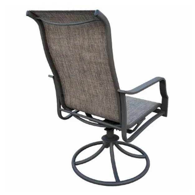 Four Seasons Courtyard Tuscany 6 Piece Outdoor Patio Swivel Rocker Seats Furniture Chair Set With Armrest Black Aluminum Frame And Sling Fabric Gray