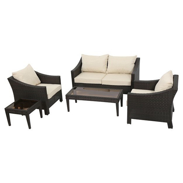 Antibes 5pc Wicker Patio Chat Set With Cushions Brown Christopher Knight Home