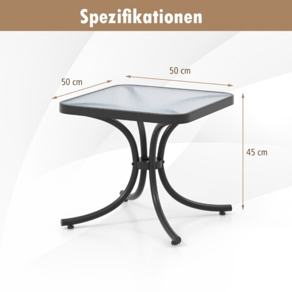 Tempered Glass Top Patio Table Outdoor Side Table with Heavyduty Metal Frame