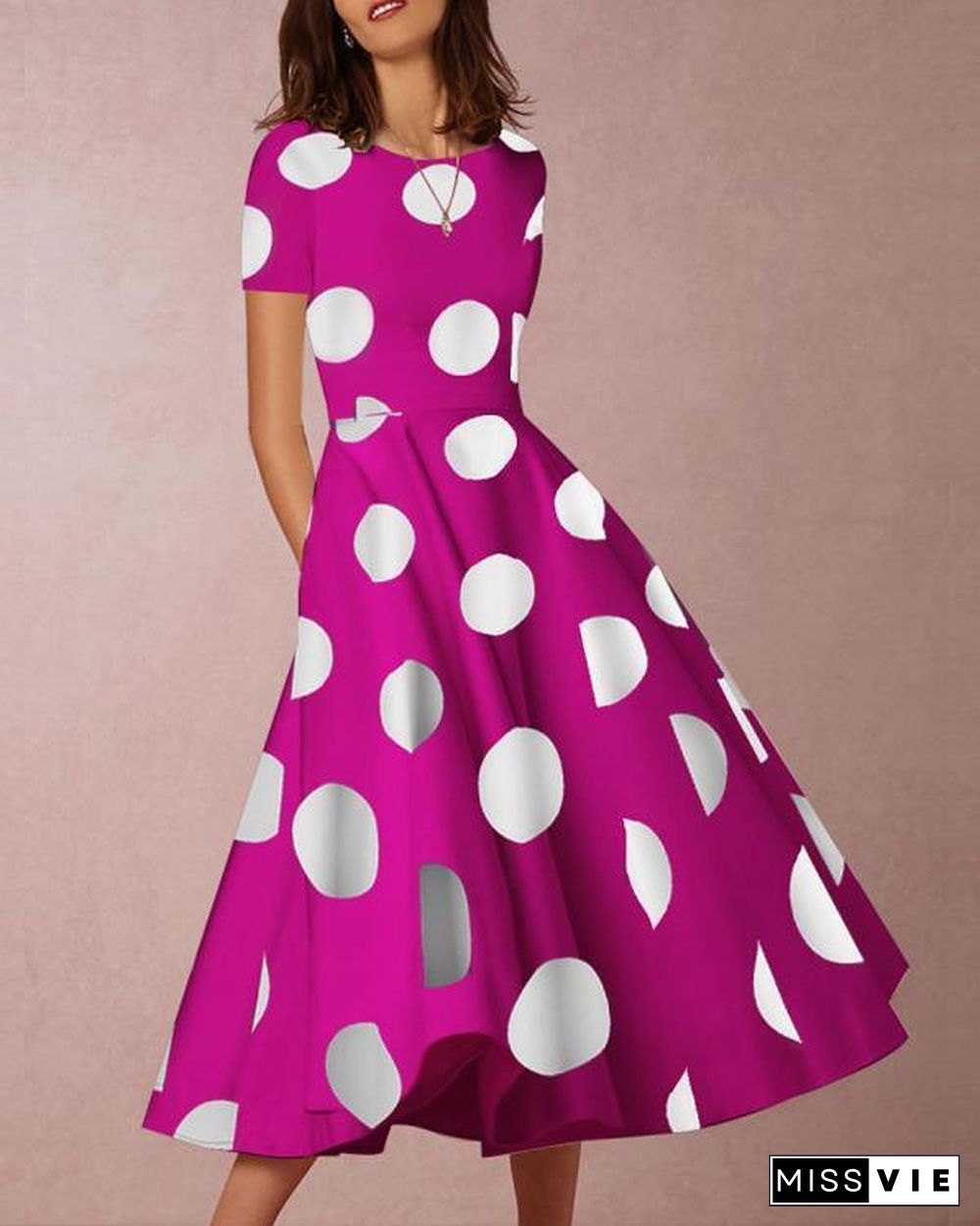 Sexy Round Neck Short Sleeve Polka Dot Print Dress