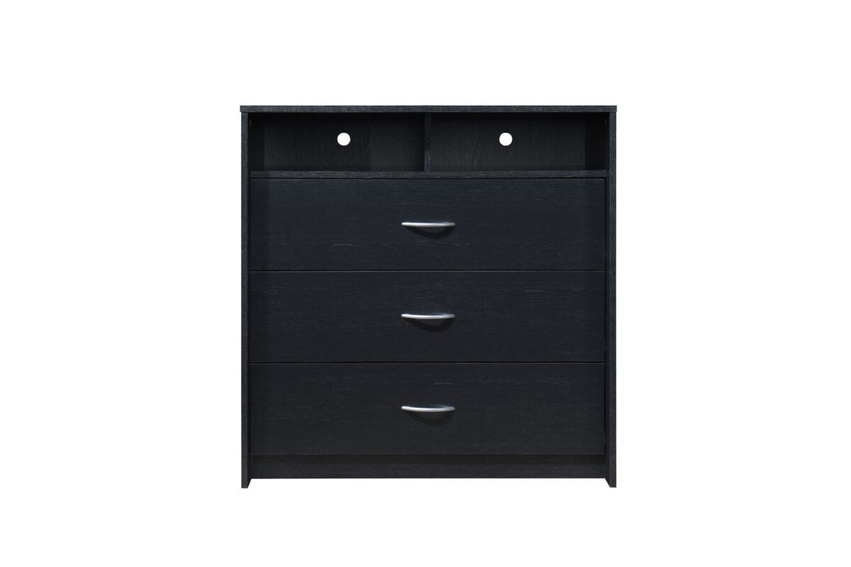 Hodedah 3-Drawer Dresser with 1-Open Shelf 2 Compartments in Black