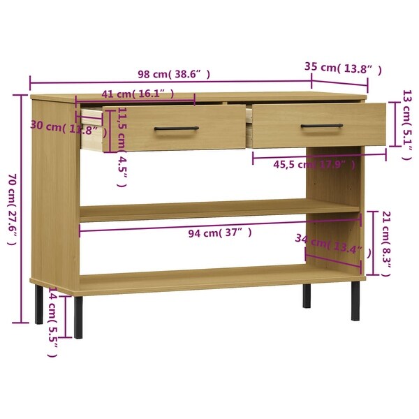 vidaXL Solid Wood Pine Console Cabinet with Metal Legs OSLO Table Multi Colors - 38.6