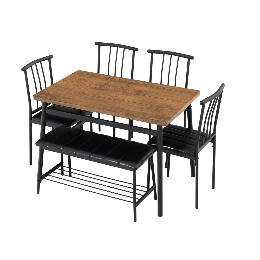 Modern 6 Piece Dining Table Set with 4 Chairs and Bench