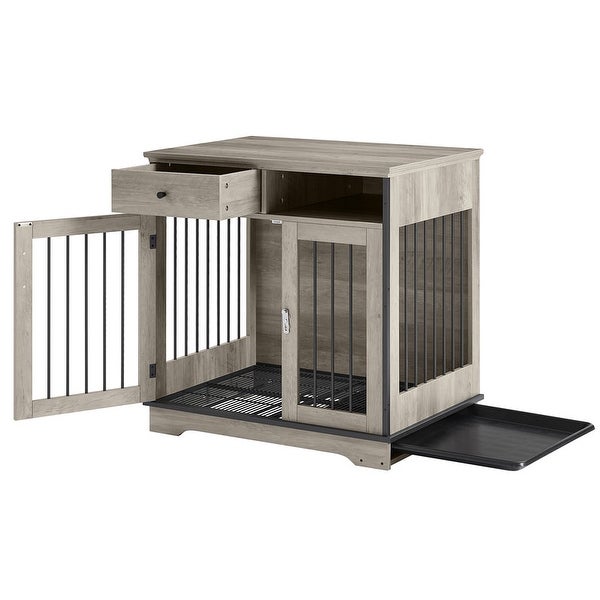 Industrial Furniture Style Dog Crate Dog Kennel with Loackable Door and Removable Bottom Tray， Side Table End Table with Storage