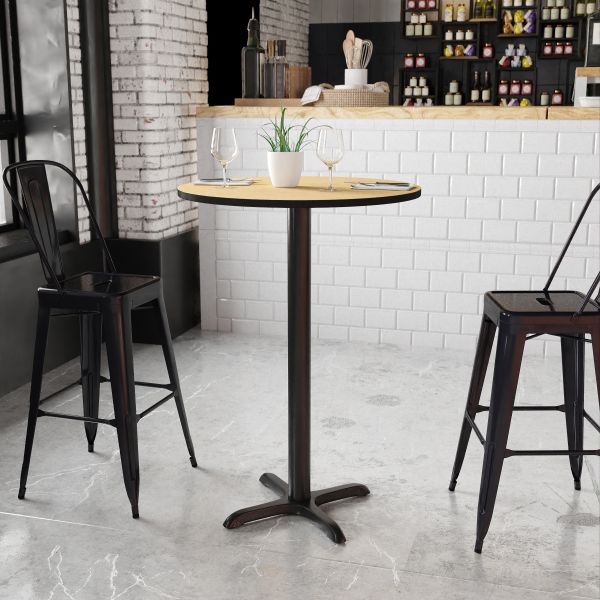 Stiles 30'' Round Natural Laminate Table Top with 22'' x 22'' Bar Height Table Base