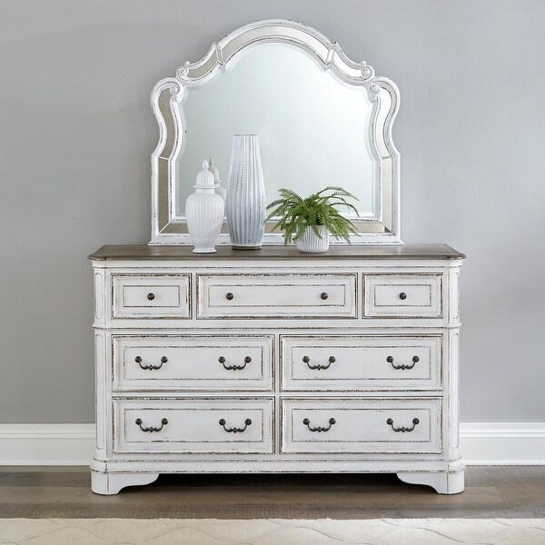 Magnolia Manor Antique White Weathered Bark Opt Dresser and Mirror - - 36108223