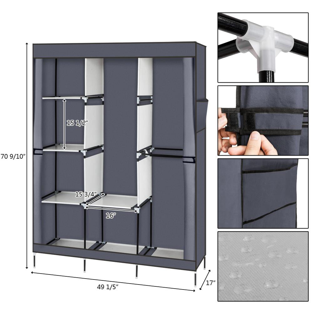 Zimtown 71" Closet Organizer Shelves System Clothes Storage Wardrobe, Gray