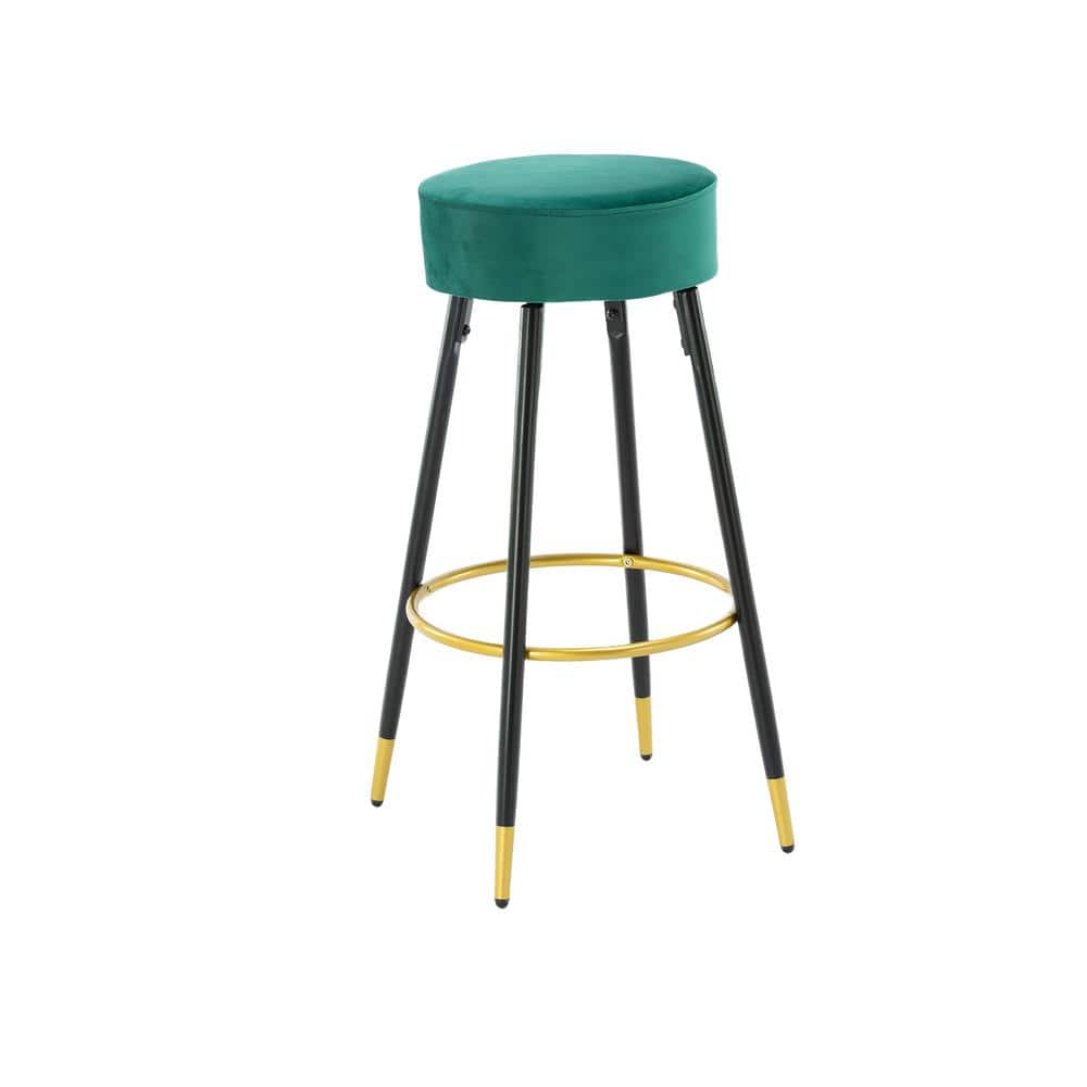 Tidoin 30.11 in. Green Metal Frame Low Back Bar Stool with Velvet Seat OFC-YDW6-774