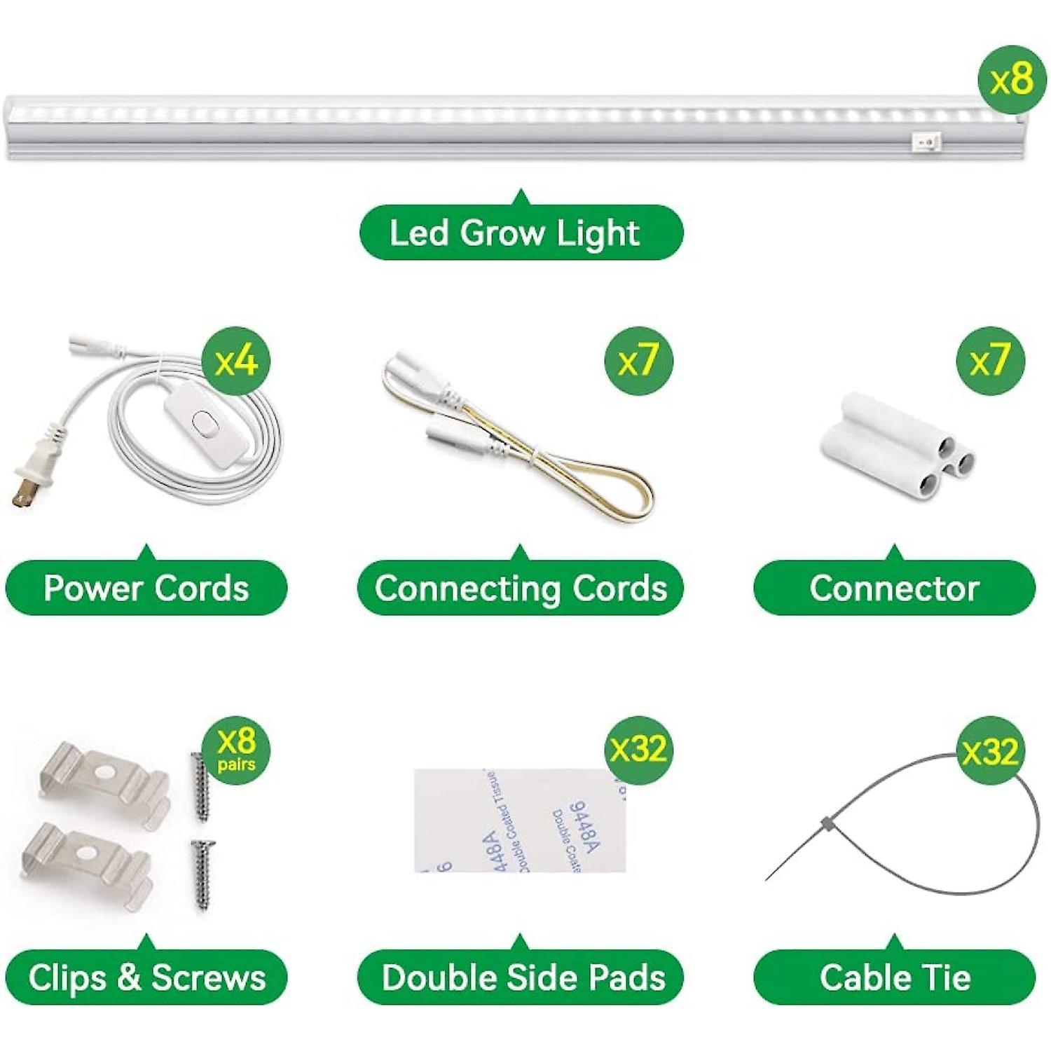 Led Grow Light Strips，full Spectrum Sunlight White， 3ft T5 120w(8x15w，600w Equivalent) For Indoor Plants，grow Bars With Individual Switch For Herbs/hy