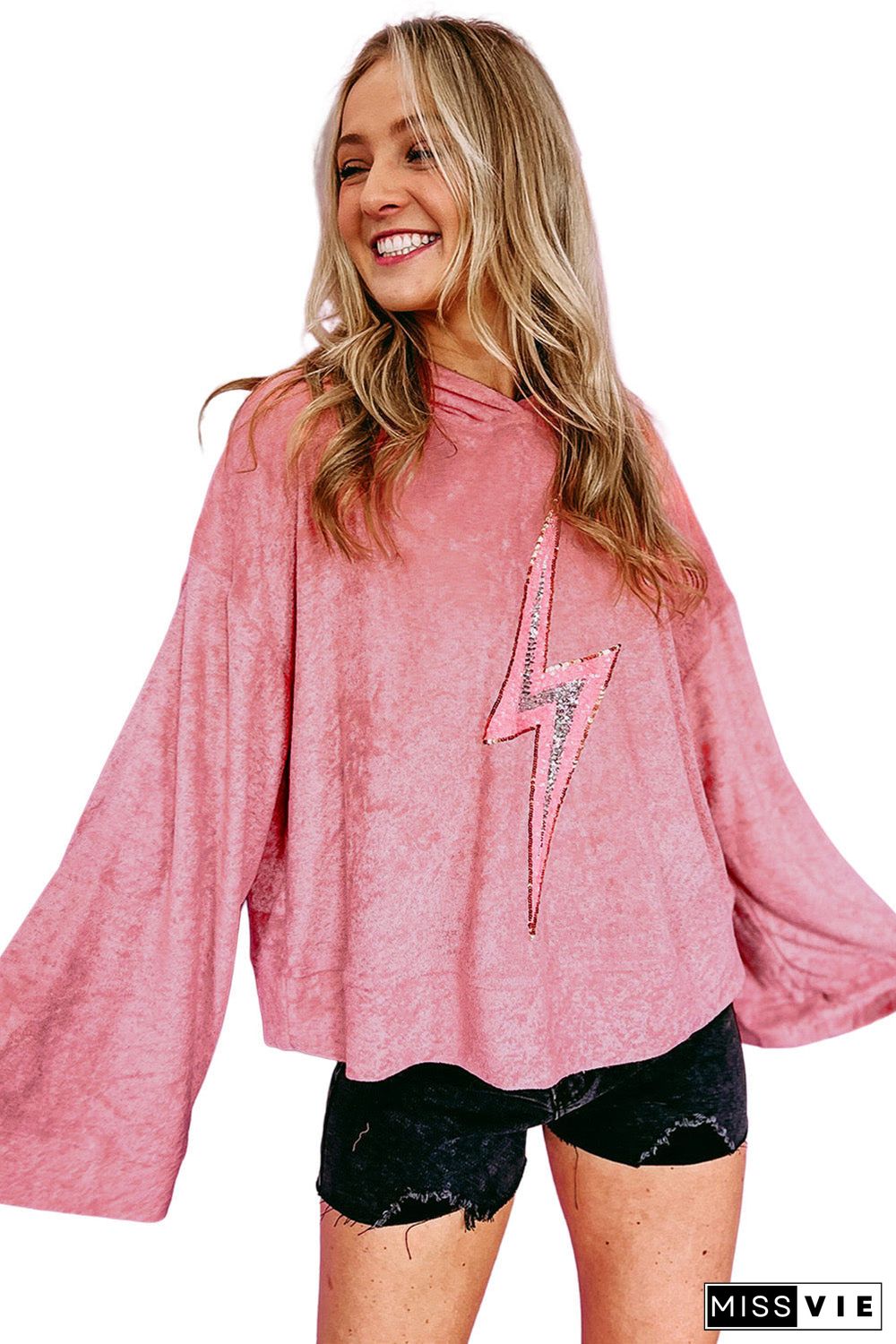 Pink Thunder Bolt Sequin Oversized Hoodie