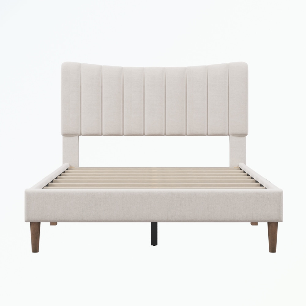 Full Platform Bed Frame with Vertical Channel Tufted Headboard