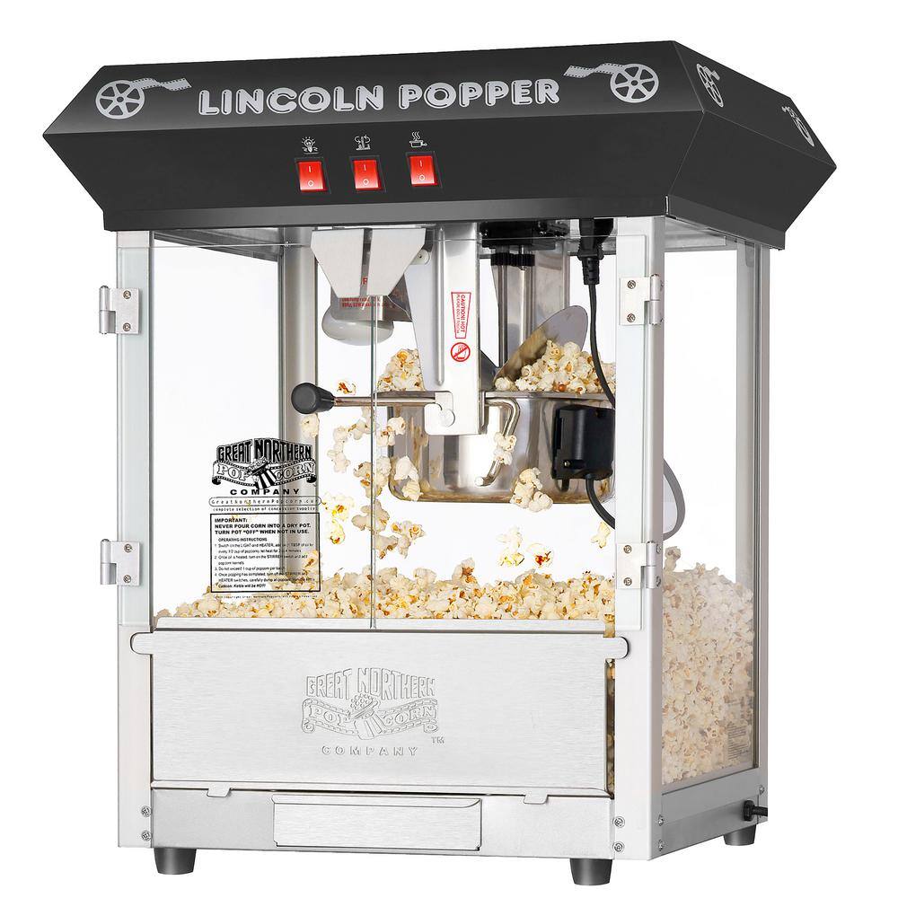 Great Northern Black Lincoln Countertop Popcorn Machine- Popper Makes 3 Gallons- 8-Ounce Kettle Old Maids Drawer Warming Tray  Scoop 576711HBJ