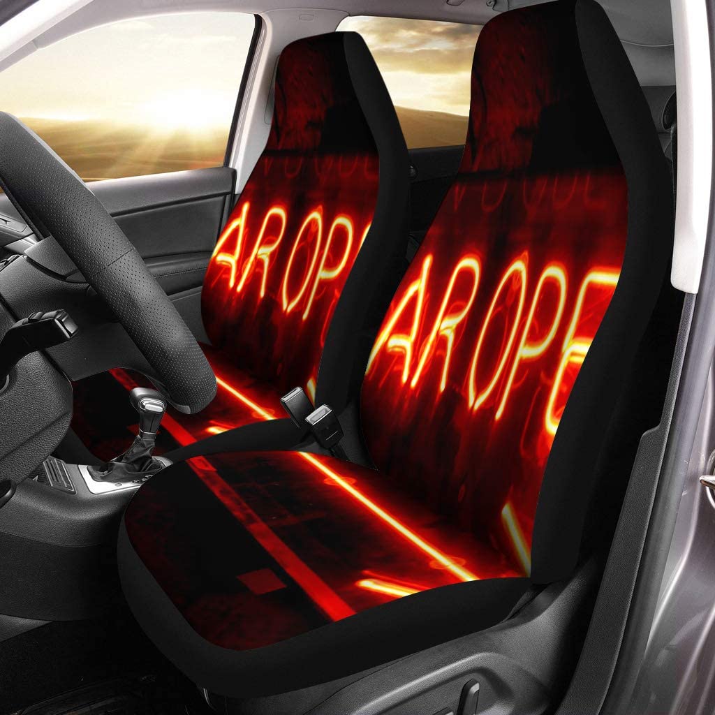 ZHANZZK Set of 2 Car Seat Covers Orange Neon Bright Open Bar Red Sign Signage Led Universal Auto Front Seats Protector Fits for Car，SUV Sedan，Truck