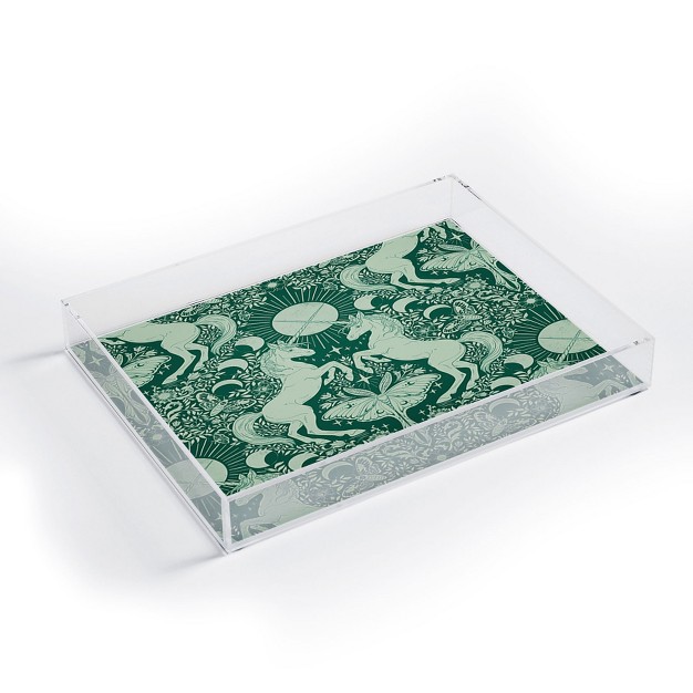 Avenie Unicorn Damask Green Acrylic Tray deny Designs