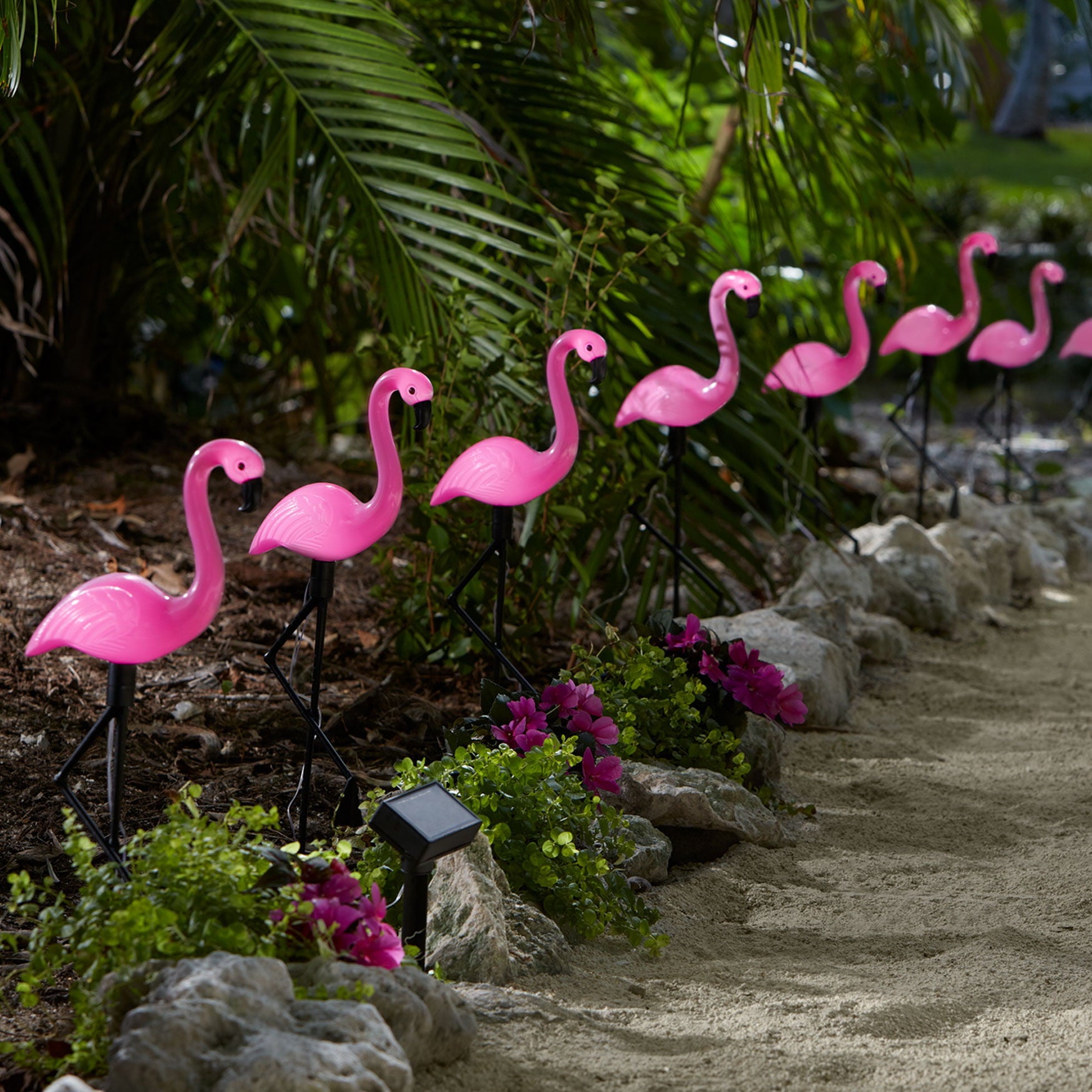 Brylanehome Flamingo Solar Stake Lights， Set Of 10， Multi