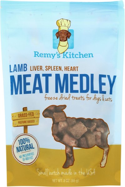 Remy's Kitchen Lamb Liver， Spleen， Heart Meat Medley Freeze-Dried Dog and Cat Treats， 3-oz bag