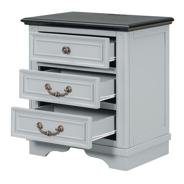 Nightstands Side Table with 3 Drawers， End Table Bedside Table with USB Ports for Living Room Bedroom - - 37353882