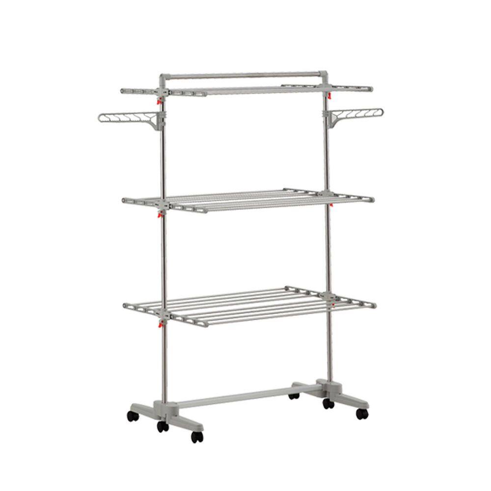 Hulife 57 12 in. x 56 12 in. 3-Tier Foldable Drying Garment Rack with Hanging Pole HLDR-6000P