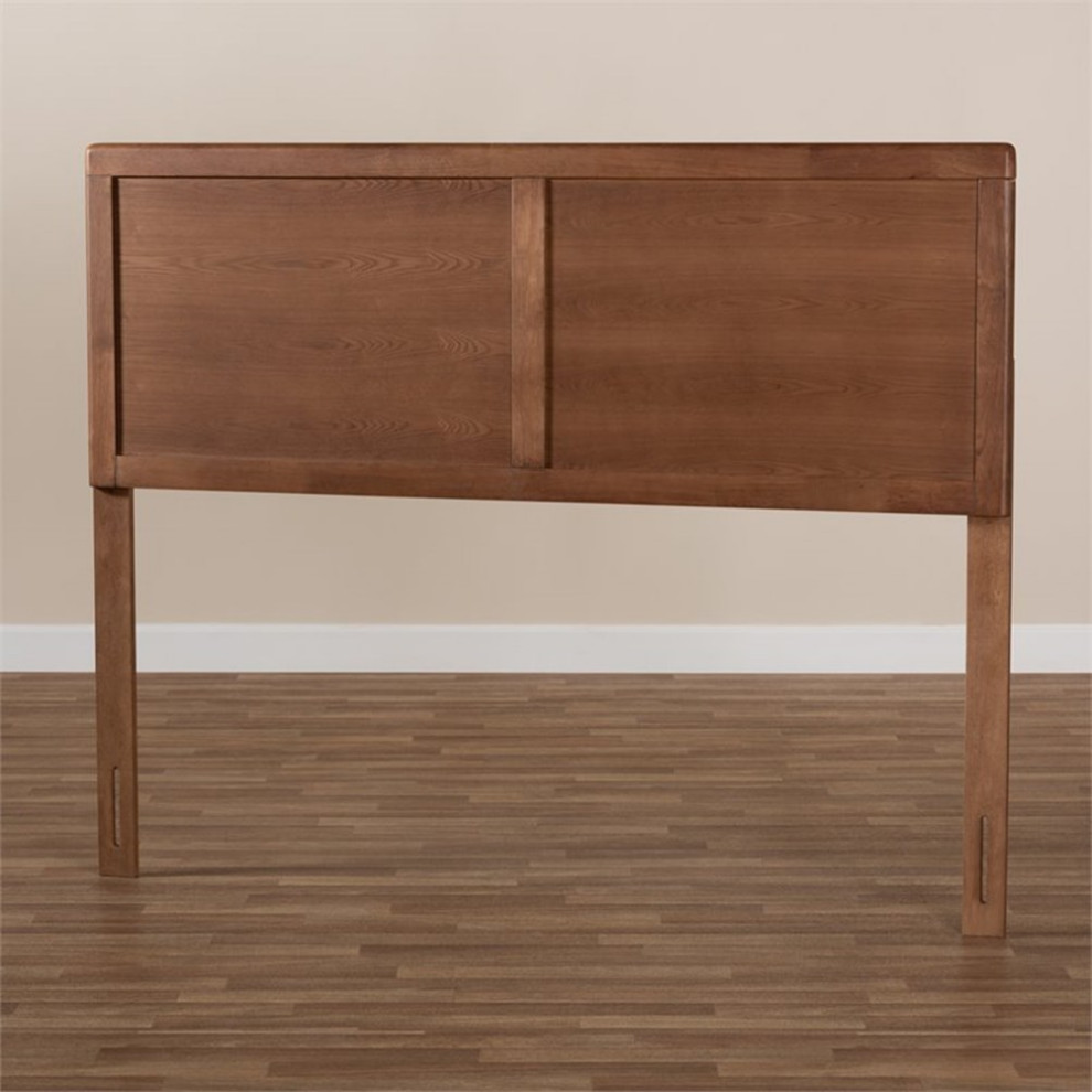 Bowery Hill Mid Century Solid Rubber Wood Queen Size Headboard in Walnut Brown   Transitional   Headboards   by Homesquare  Houzz