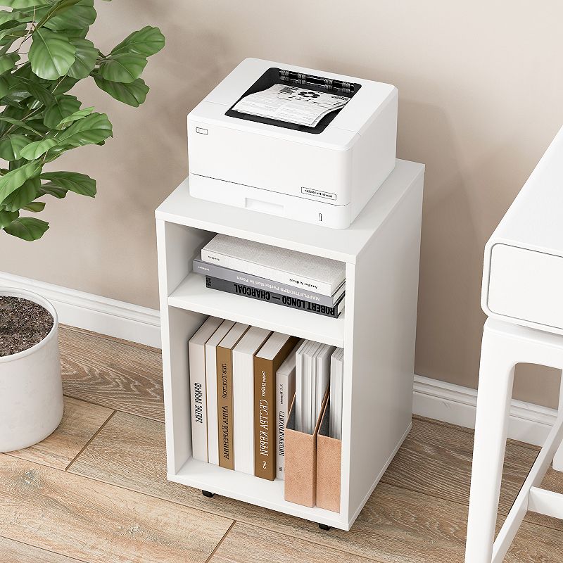 Mobile File Cabinet Wooden Printer Stand Vertical Storage Organizer - White