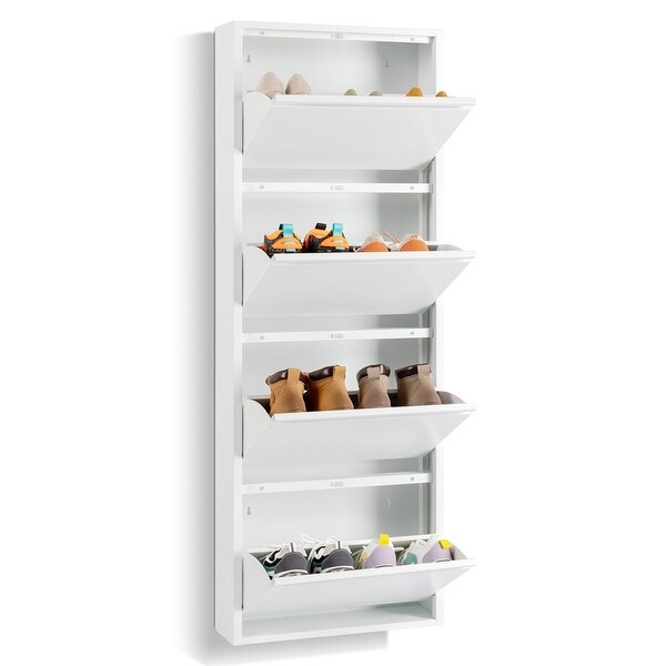 4 Drawer Shoe Cabinet， 4Tier Shoe Rack Storage Organizer， White Color - - 37926720