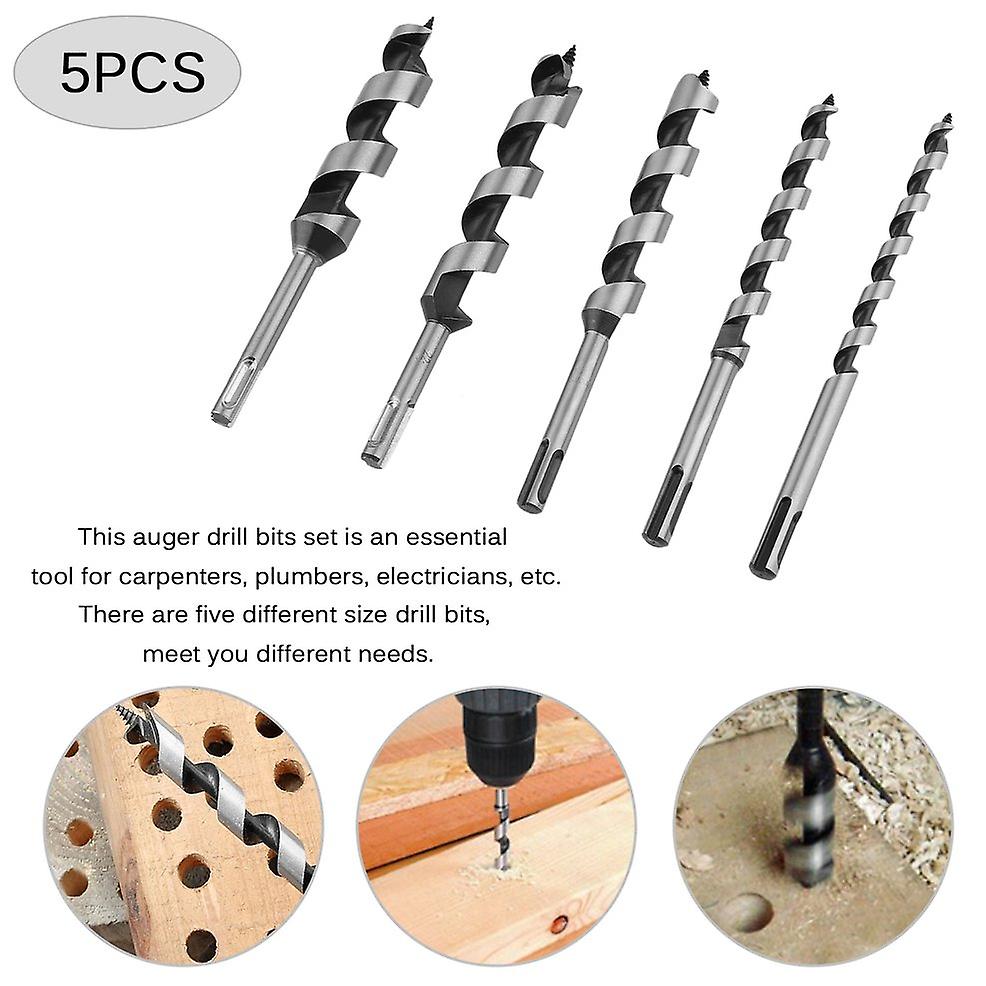 5pcs Wood Auger Drill Bit Set 10mm-25mm Twist Drilling Bits For Electric Drill