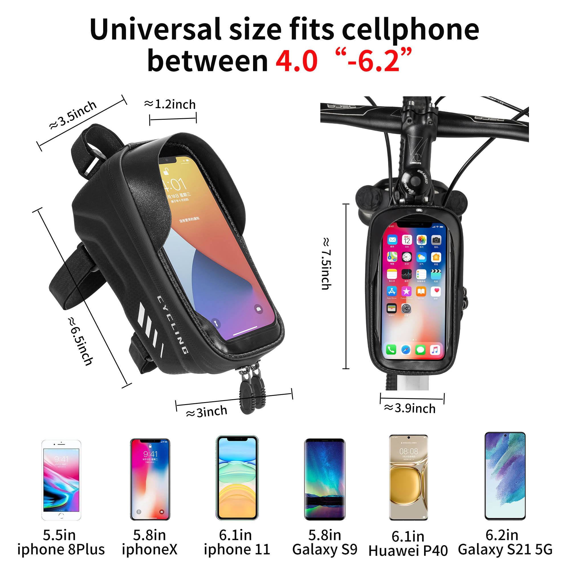 ASRQGOAL Customized Logo Outside Travel Phone Touch Bicycle Bag Polyester Bag Waterproof Cycling Frame Front Phone Case For Bike