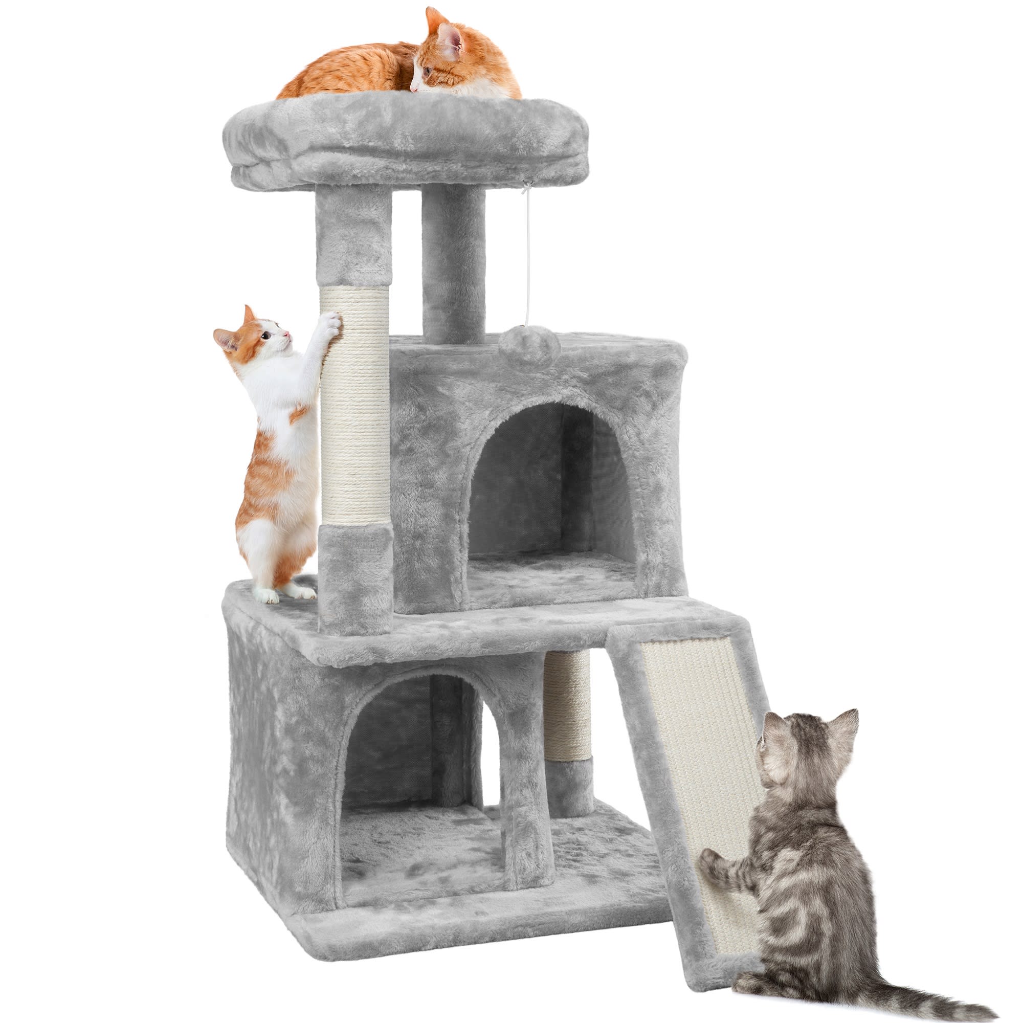 TOPEAKMART Light Gray Cat Tree with 2 Condos， 36