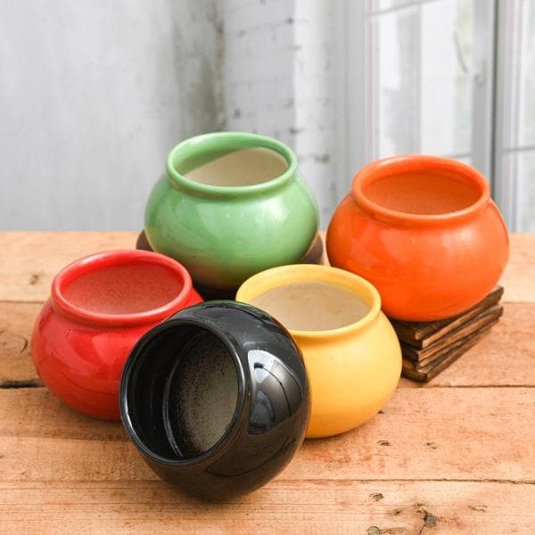 3 inch (8 cm) Handi Shape Round Ceramic Pots - Pack of 5