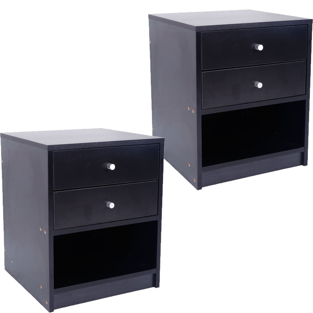 Zimtown Set of 2 Nightstand Wood End Tables Bedside Table Furniture with 2 Drawers,Black