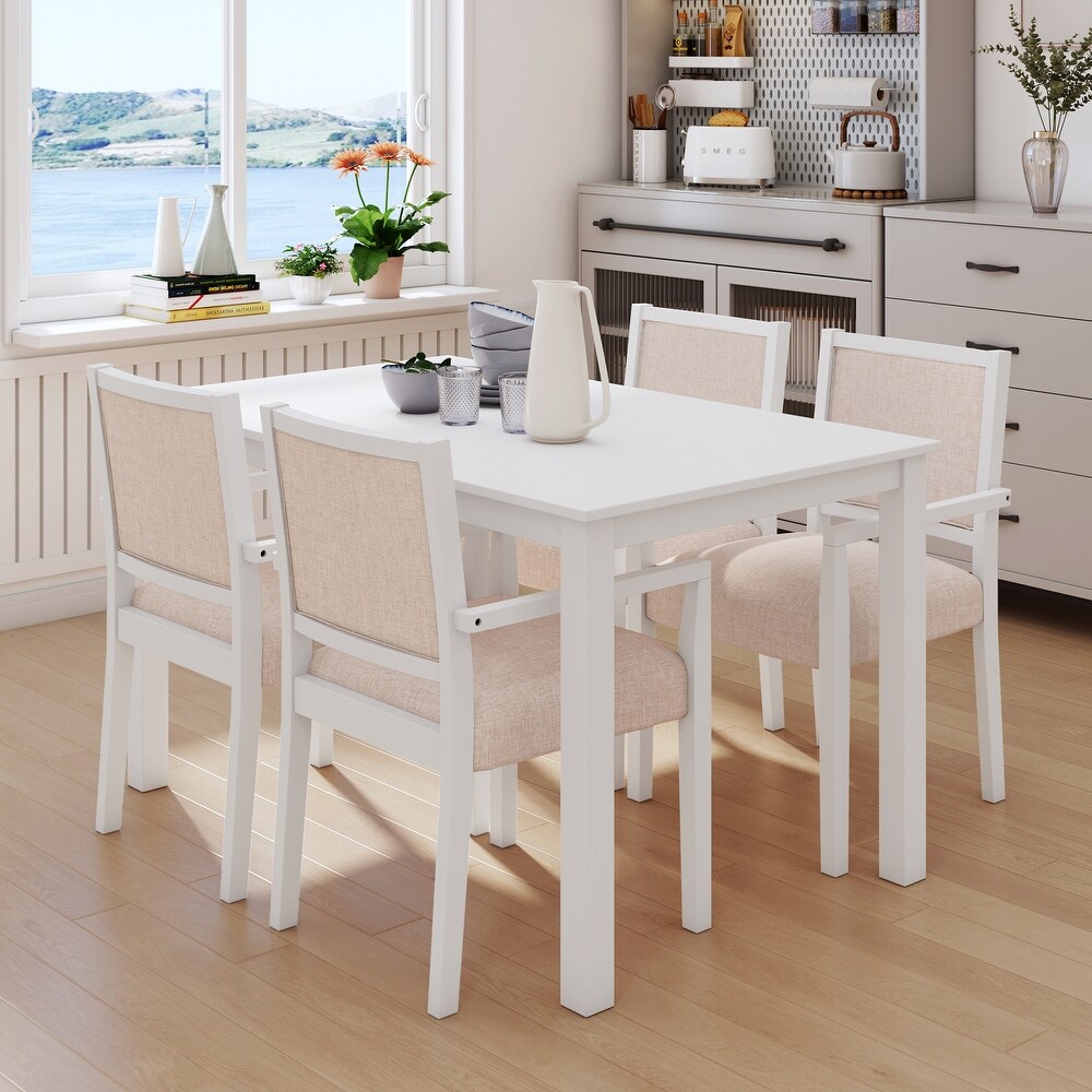 Wooden 5 Piece Dining Table Sets with Arm Upholstered Dining Chairs