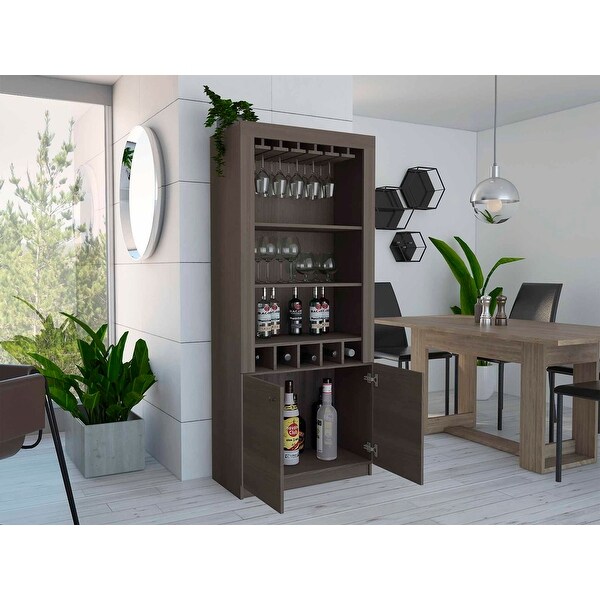 2-Door Bar Cabinet with 3 Shelves and 5 Cubbies