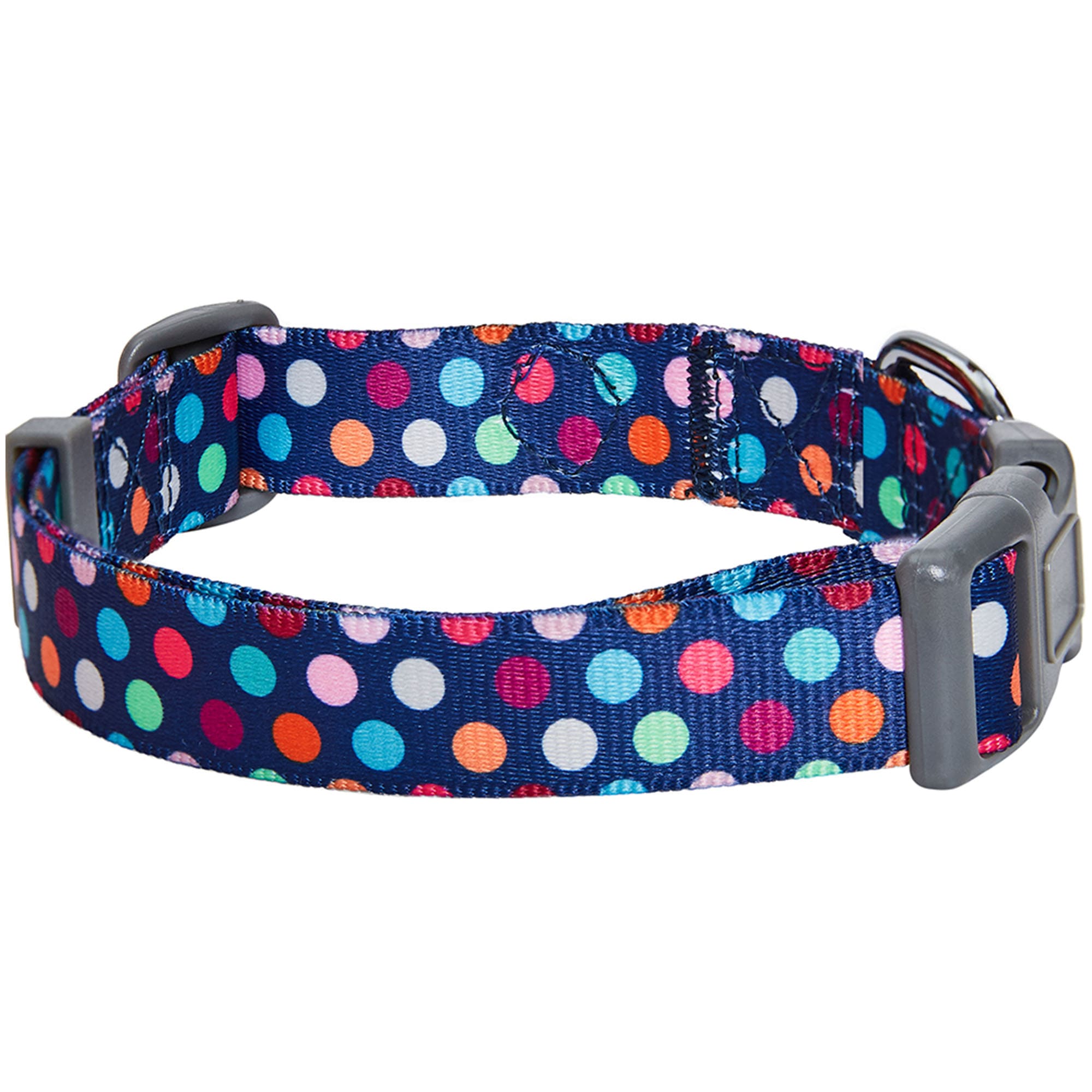 Blueberry Pet Essentials Rainbow Polka Dots Dog Collar， Small